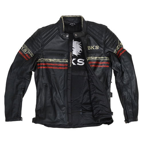 BKS Retro Leather Jacket Black Red Beige