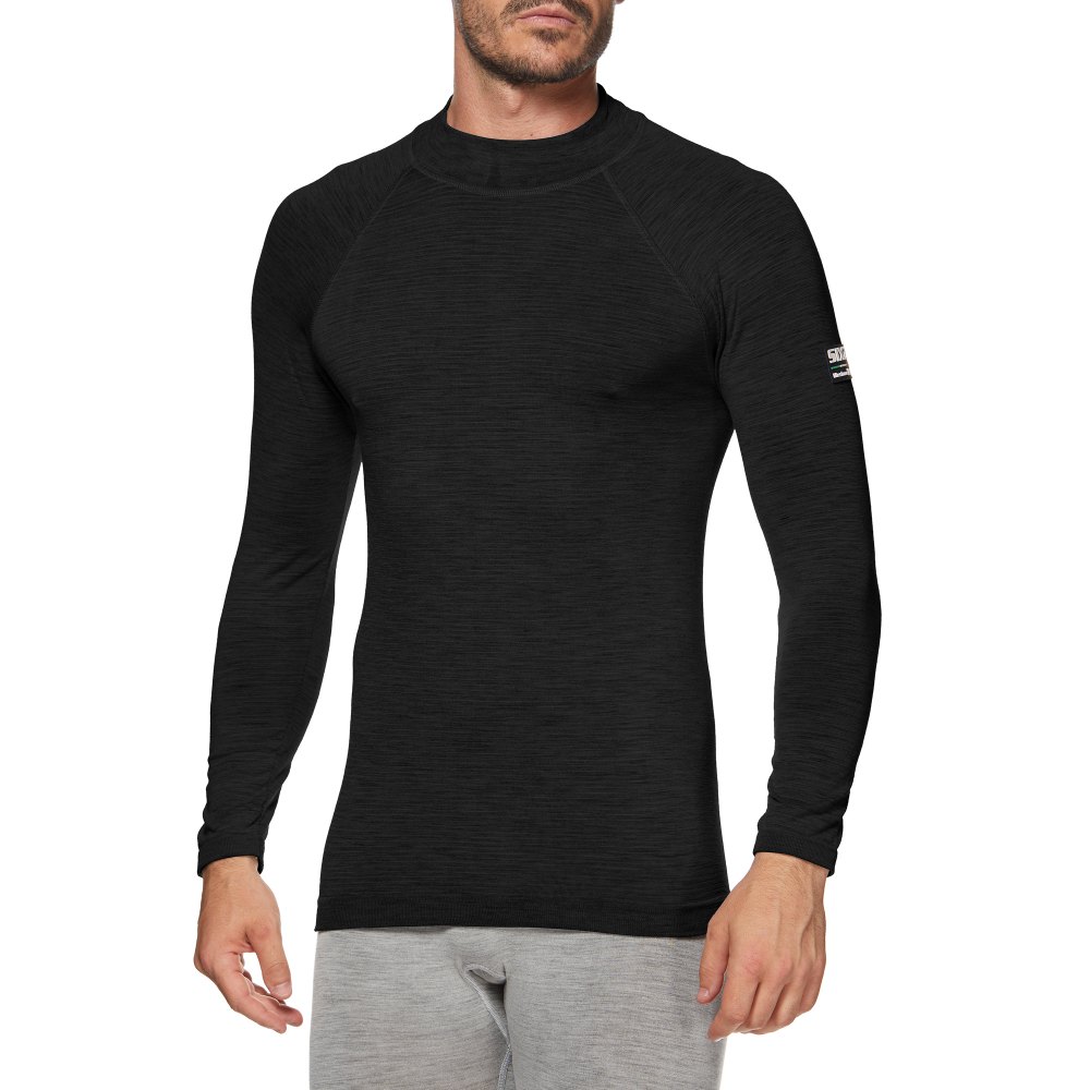 SixS Merino Wool Long-Sleeve Mock J Black