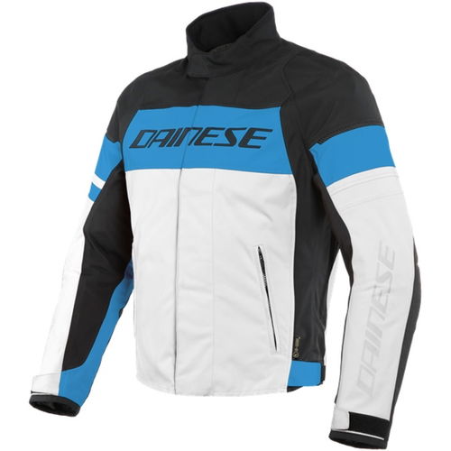 Dainese Saetta D-Dry White Blue Waterproof Textile Motorcycle Jacket Front                                                                                                                                                                                     