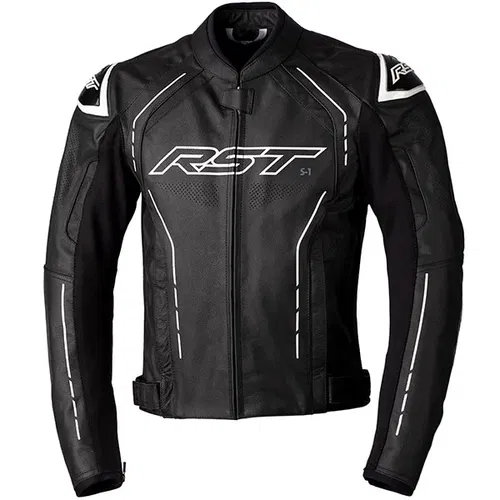 RST S1 CE Mens Leather Jacket Black Black White