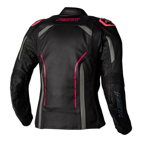 RST S1 CE Ladies Leather Jacket Black Neon Pink