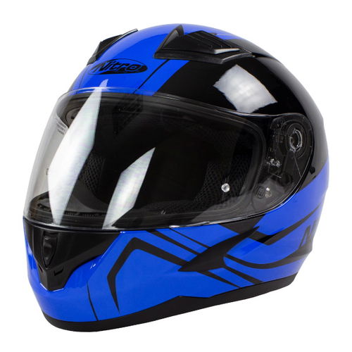 Nitro N2400 Rogue Black Blue Full Face Motorcycle Helmet Front Left                                                                                                                                                                                            