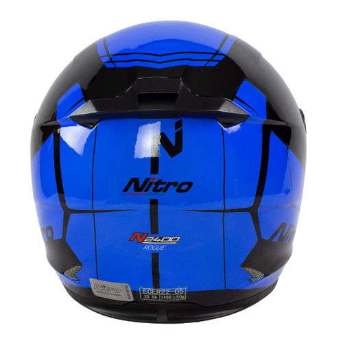 Nitro N2400 Rogue Black Blue Full Face Motorcycle Helmet Back                                                                                                                                                                                                  