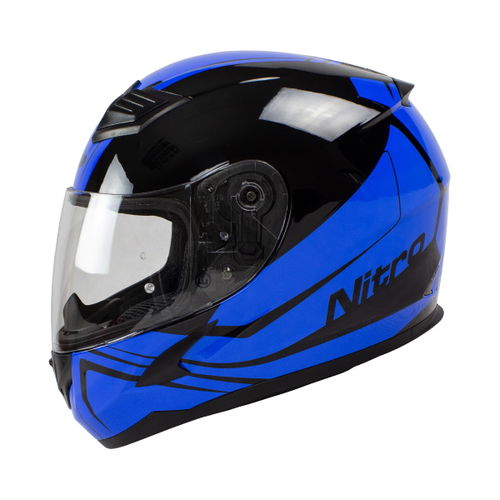 Nitro N2400 Rogue Black Blue Full Face Motorcycle Helmet Left Side                                                                                                                                                                                             