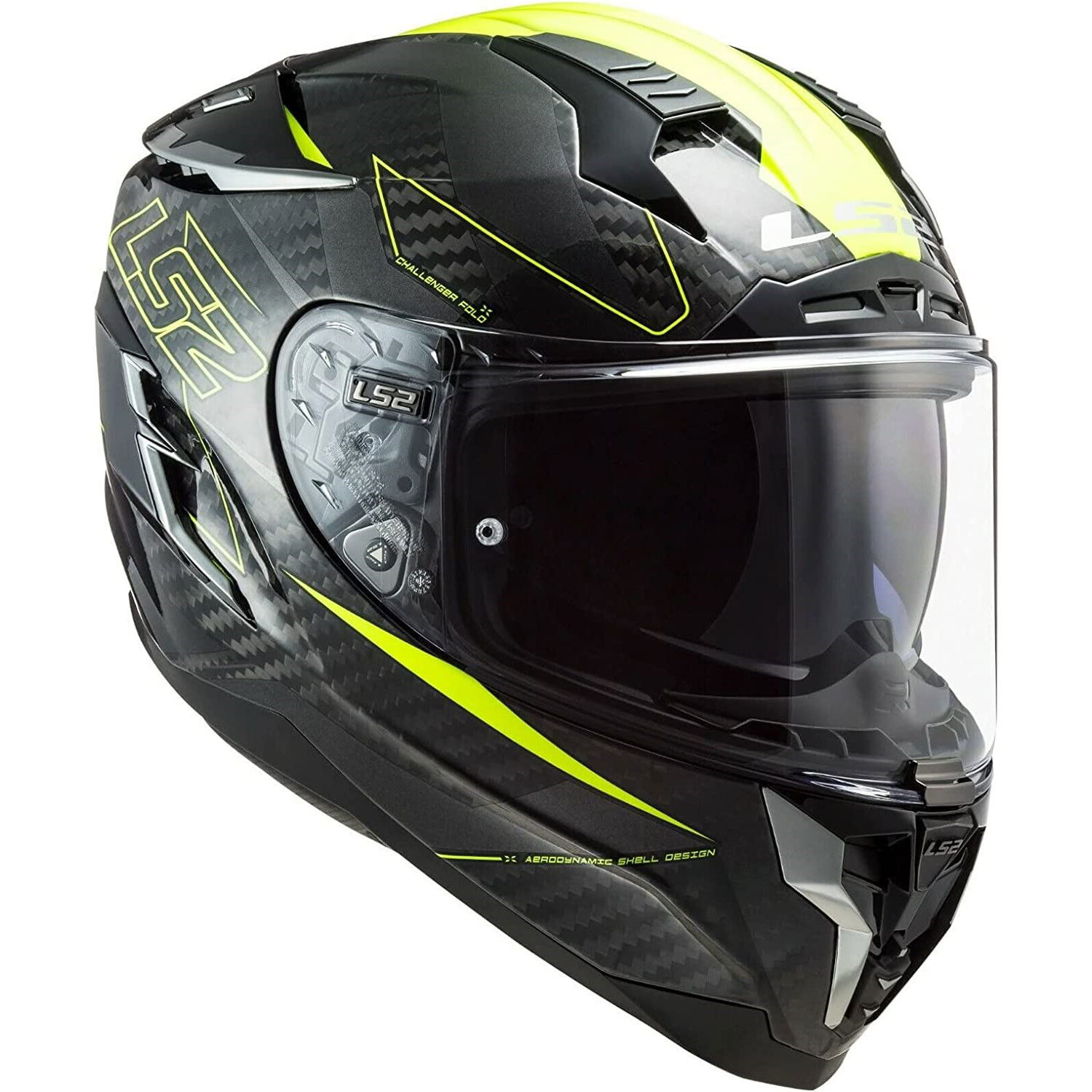 LS2 FF327 Challenger Carbon Helmet Fold Hi Viz Yellow