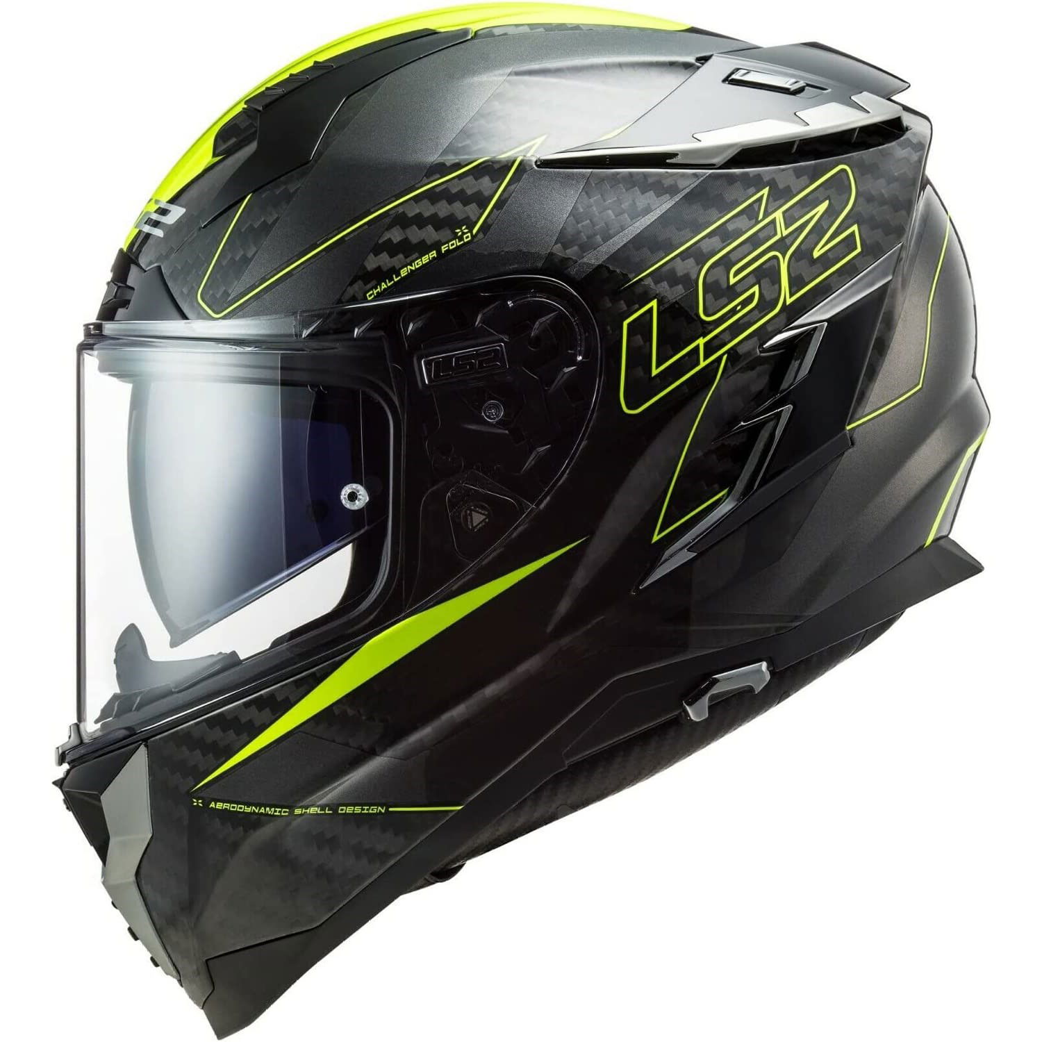 LS2 FF327 Challenger Carbon Helmet Fold Hi Viz Yellow