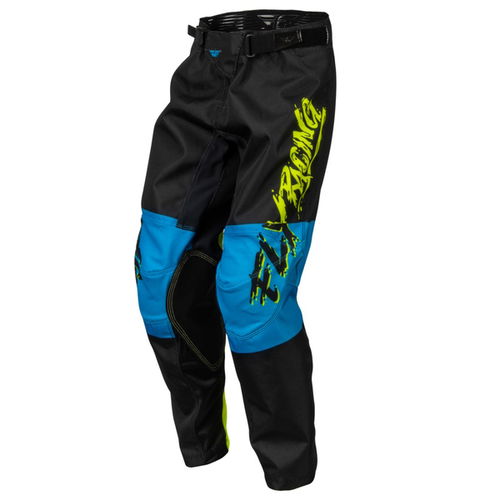Fly Kinetic Khaos Youth MX Pants Hi-Viz Black Cyan