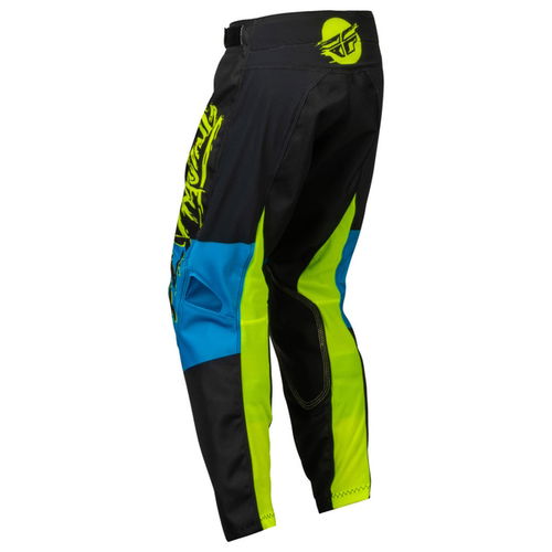 Fly Kinetic Khaos Youth MX Pants Hi-Viz Black Cyan