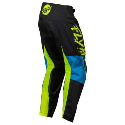 Fly Kinetic Khaos Youth MX Pants Hi-Viz Black Cyan