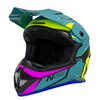 Nitro MX620 Podium Junior Childrens Satin Teal Yellow Pink MX Helmet Front Left                                                                                                                                                                                
