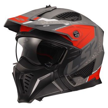 LS2 OF606 Drifter Helmet Devor Matt Silver Titanium Red