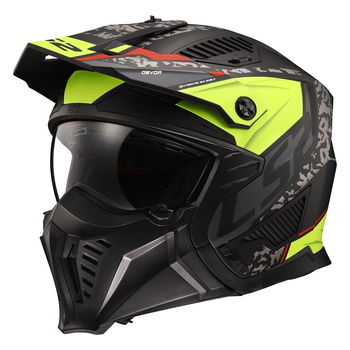 LS2 OF606 Drifter Helmet Devor Matt Black Hi Viz Yellow