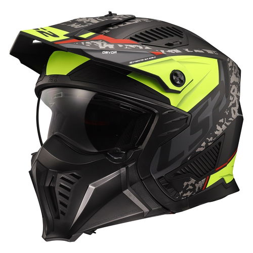 LS2 OF606 Drifter Helmet Devor Matt Black Hi Viz Yellow