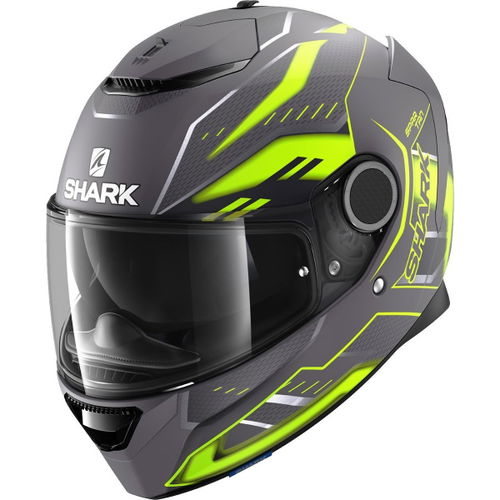 Shark Spartan 1.2 Antheon Matt Anthracite Yellow Black Full Face Motorcycle Helmet Front Left                                                                                                                                                                  