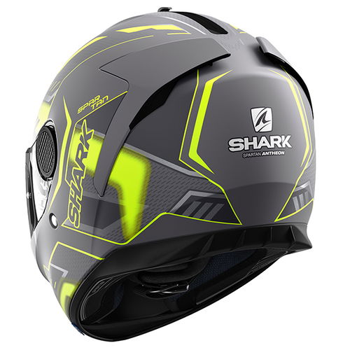 Shark Spartan 1.2 Antheon Matt Anthracite Yellow Black Full Face Motorcycle Helmet Back Left                                                                                                                                                                   