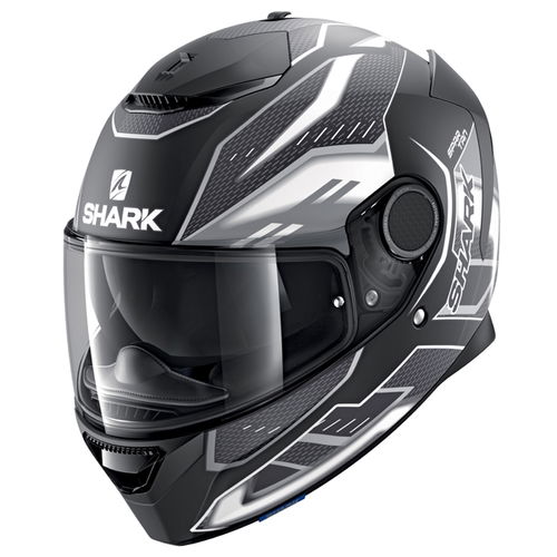 Shark Spartan 1.2 Antheon Matt Black White Full Face Motorcycle Helmet Front Left                                                                                                                                                                              