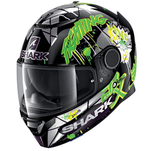Shark Spartan 1.2 Lorenzo CAT GP Black Green Silver Full Face Motorcycle Helmet Front Left                                                                                                                                                                     