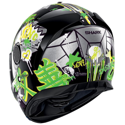 Shark Spartan 1.2 Lorenzo CAT GP Black Green Silver Full Face Motorcycle Helmet Back Left                                                                                                                                                                      