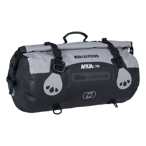 Oxford Products Aqua T-70 Grey Black Waterproof Motorcycle Roll Bag End                                                                                                                                                                                        