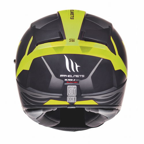MT Blade 2 SV Blaster Matt Black Fluo Yellow Full Face Motorcycle Helmet Back                                                                                                                                                                                  