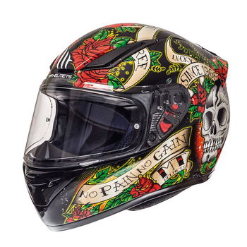 MT Revenge Skull & Roses Black Red Full Face Motorcycle Helmet Front Left                                                                                                                                                                                      