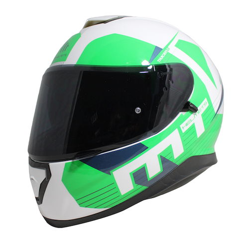 MT Thunder 3 SV Ray White Green Blue Full Face Motorcycle Helmet Front Left                                                                                                                                                                                    