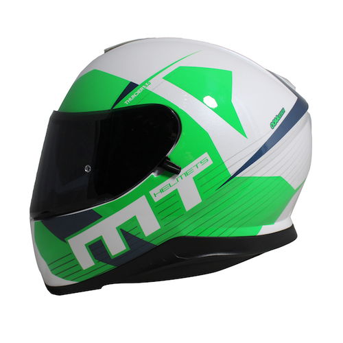 MT Thunder 3 SV Ray White Green Blue Full Face Motorcycle Helmet Left Side                                                                                                                                                                                     