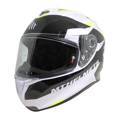 MT Targo Enjoy White Black Flu Yellow Full Face Motorcycle Helmet Front Left                                                                                                                                                                                   