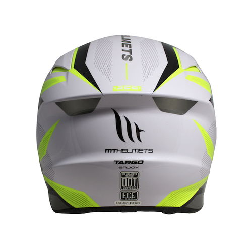 MT Targo Enjoy White Black Flu Yellow Full Face Motorcycle Helmet Back                                                                                                                                                                                         