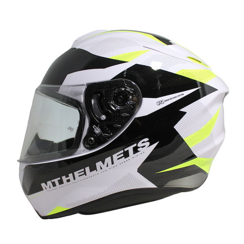 MT Targo Enjoy White Black Flu Yellow Full Face Motorcycle Helmet Left Side                                                                                                                                                                                    