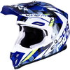 Scorpion VX-16 Air Waka Black White Blue Motocross Helmet Front Left                                                                                                                                                                                           