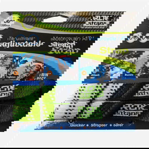ROK Motorcycle Pack Adj Strap 2pk Green Black Reflective