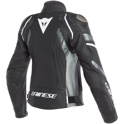 Dainese Avro 4 Ladies Matt Black Anthracite White Leather Motorcycle Jacket Back                                                                                                                                                                               
