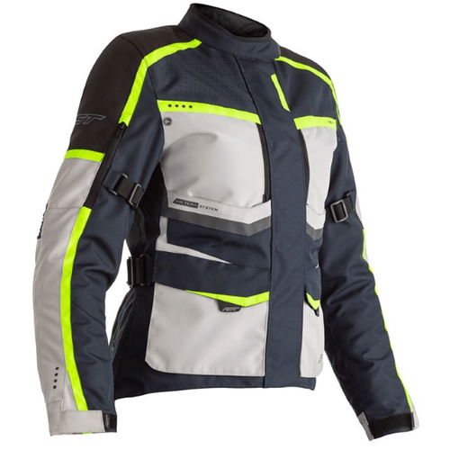 RST Maverick CE Ladies Blue Silver Neon Textile Motorcycle Jacket Front                                                                                                                                                                                        