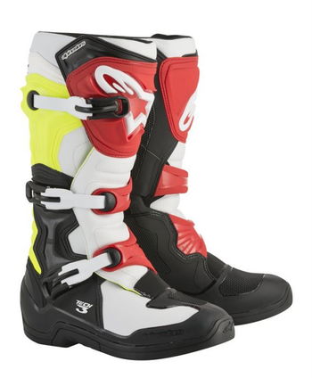 Alpinestars Tech 3 Black White Yellow Flo Red MX Boots                                                                                                                                                                                                         