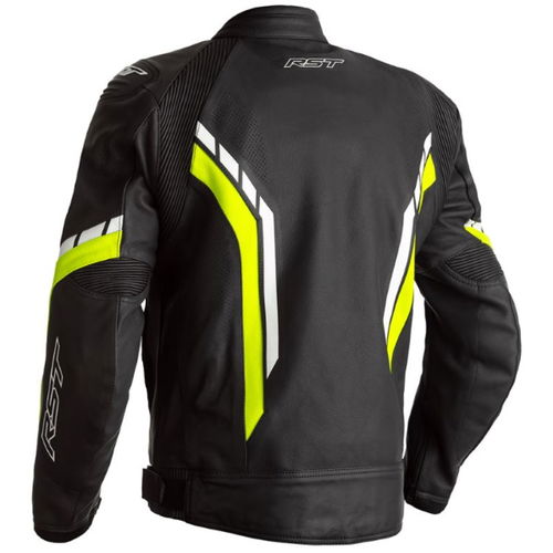 RST Axis CE Mens Leather Jacket Black Flo Yellow White Size: Mens UK - 38