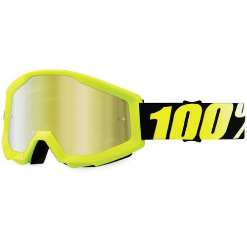 100% Strata Goggle Neon Yellow Mirror Gold Lens