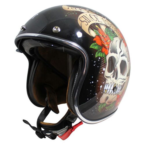MT Le Mans 2 Skull & Roses Helmet Black Red Size: S