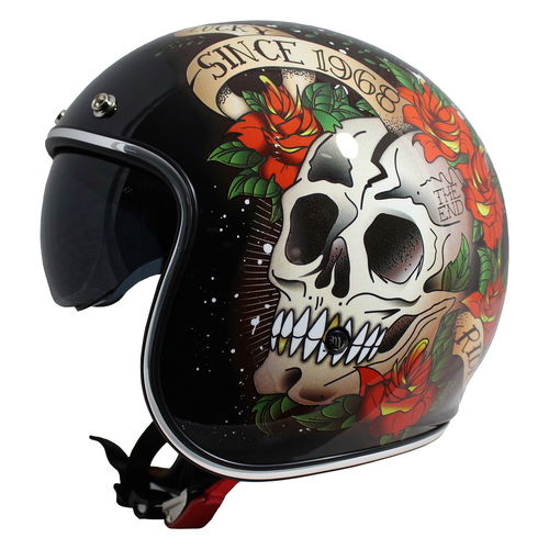MT Le Mans 2 Skull & Roses Helmet Black Red Size: S