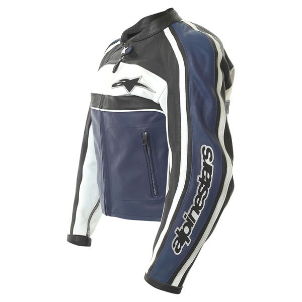 Alpinestars Dyno 2 Blue White Black Leather Retro Motorcycle Jacket Side                                                                                                                                                                                       