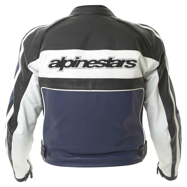 Alpinestars Dyno 2 Blue White Black Leather Retro Motorcycle Jacket Back                                                                                                                                                                                       