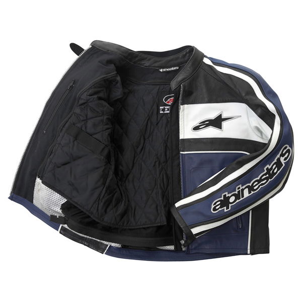 Alpinestars Dyno 2 Blue White Black Leather Retro Motorcycle Jacket Inside                                                                                                                                                                                     