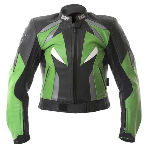 IXS Corvair Black Green Leather Motorcycle Jacket Front                                                                                                                                                                                                        
