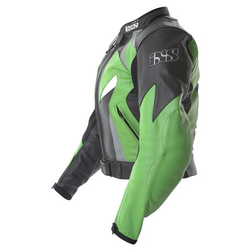 IXS Corvair Black Green Leather Motorcycle Jacket Side                                                                                                                                                                                                         