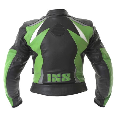 IXS Corvair Black Green Leather Motorcycle Jacket Back                                                                                                                                                                                                         