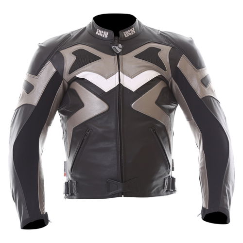 IXS Vertigo Black Anthracite Leather Motorcycle Jacket Front                                                                                                                                                                                                   