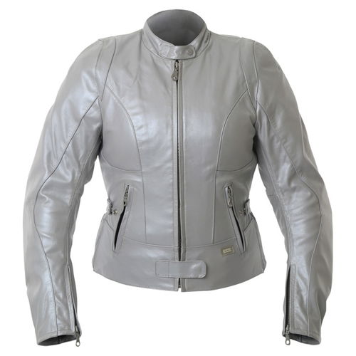 IXS Sally Ladies Silver Leather Motorcycle Jacket Front                                                                                                                                                                                                        