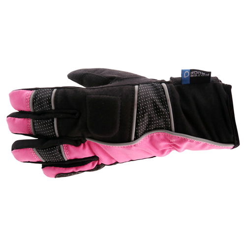 J&S Beverley Ladies Pink Black Motorcycle Gloves Back                                                                                                                                                                                                          