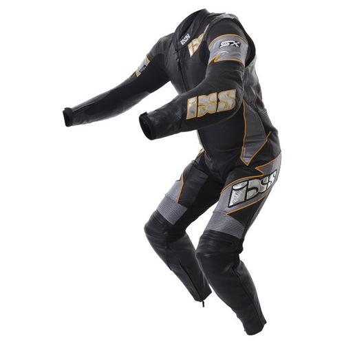 IXS Supermotard Mens Black Gun Orange Leather Motorcycle Suit Racing crouch                                                                                                                                                                                    