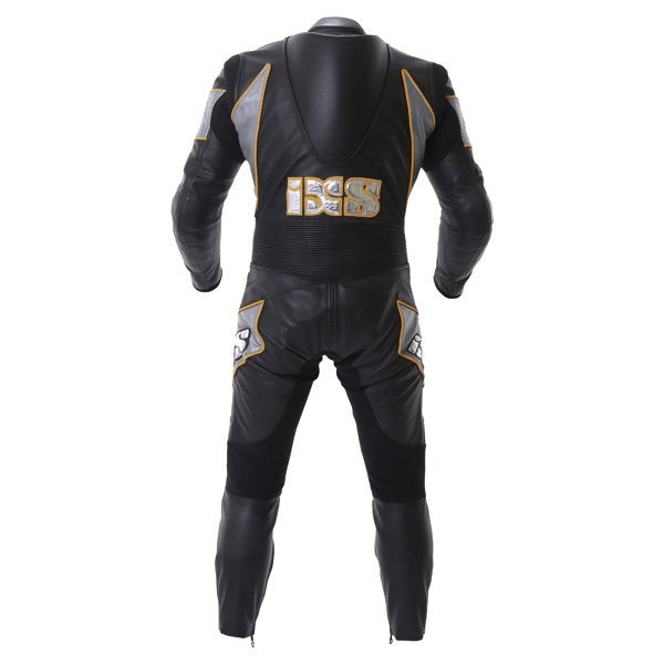 IXS Supermotard Mens Black Gun Orange Leather Motorcycle Suit Back                                                                                                                                                                                             